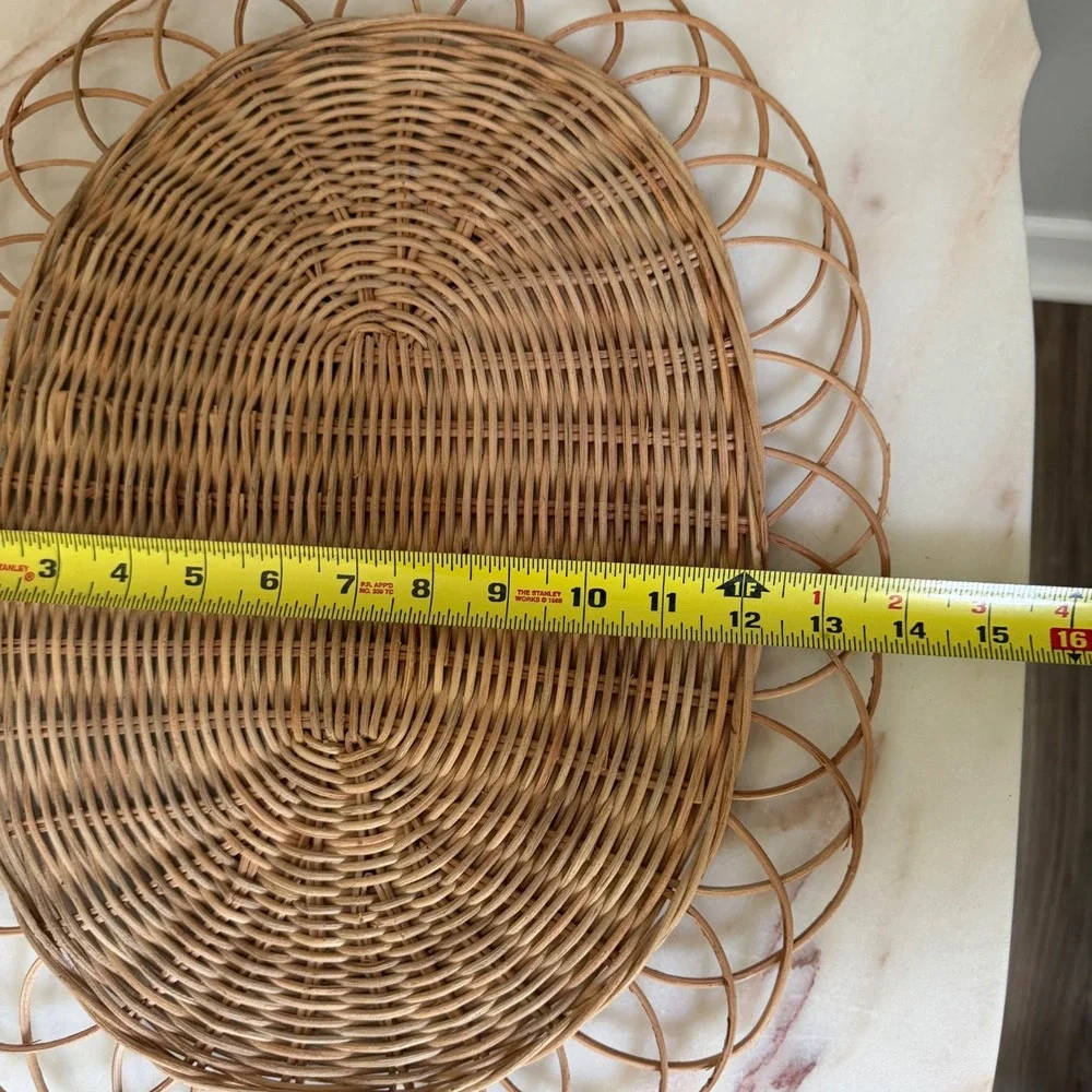 Vintage Wicker Rattan Oval Tray Scalloped Loop Edge Boho Wall Decor 17.5 Inch